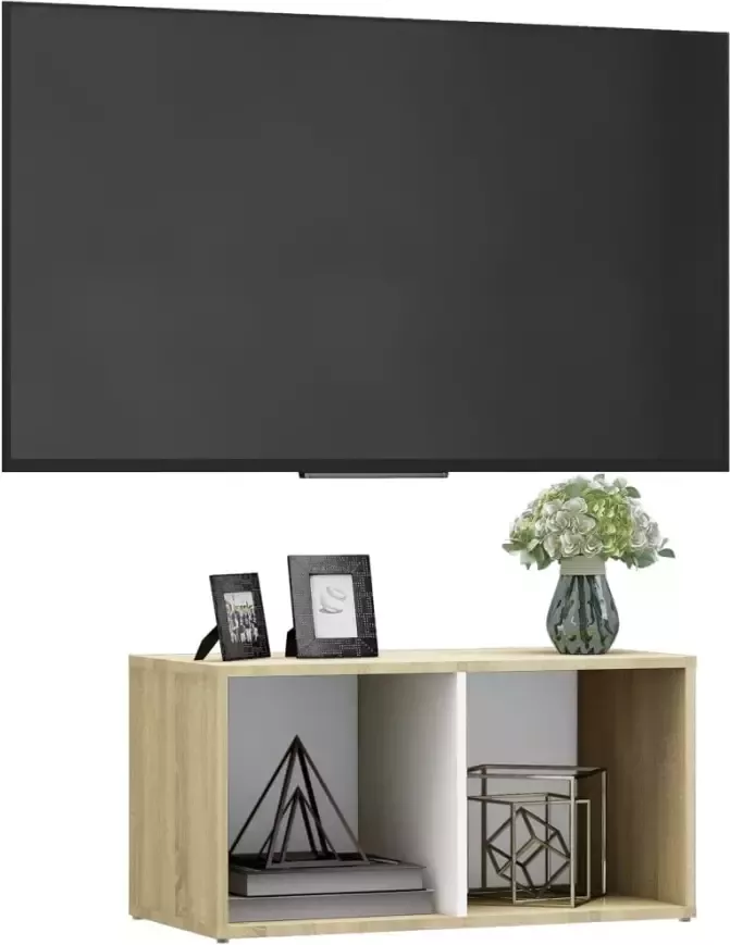 VidaXL -Tv-meubel-72x35x36 5-cm-bewerkt-hout-wit-en-sonoma-eikenkleurig - Foto 3