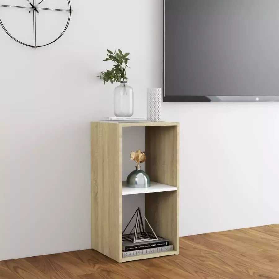 VidaXL -Tv-meubel-72x35x36 5-cm-bewerkt-hout-wit-en-sonoma-eikenkleurig