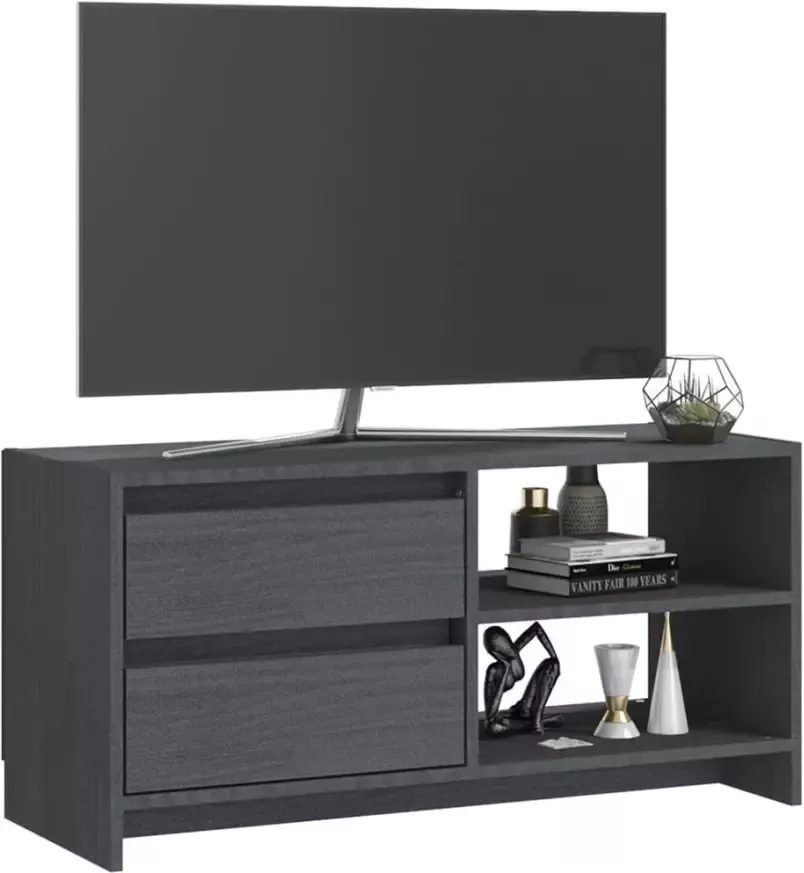 VidaXL -Tv-meubel-80x31x39-cm-massief-grenenhout-grijs - Foto 2