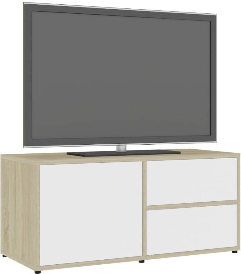 VidaXL -Tv-meubel-80x34x36-cm-bewerkt-hout-wit-en-sonoma-eikenkleurig - Foto 3