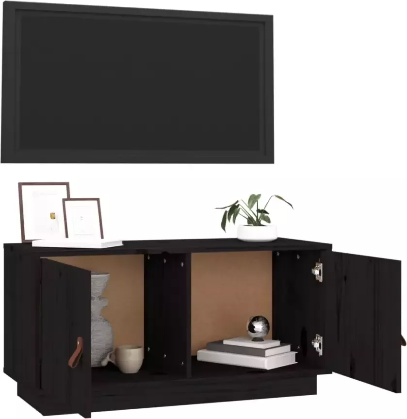 VidaXL -Tv-meubel-80x34x40-cm-massief-grenenhout-zwart - Foto 2