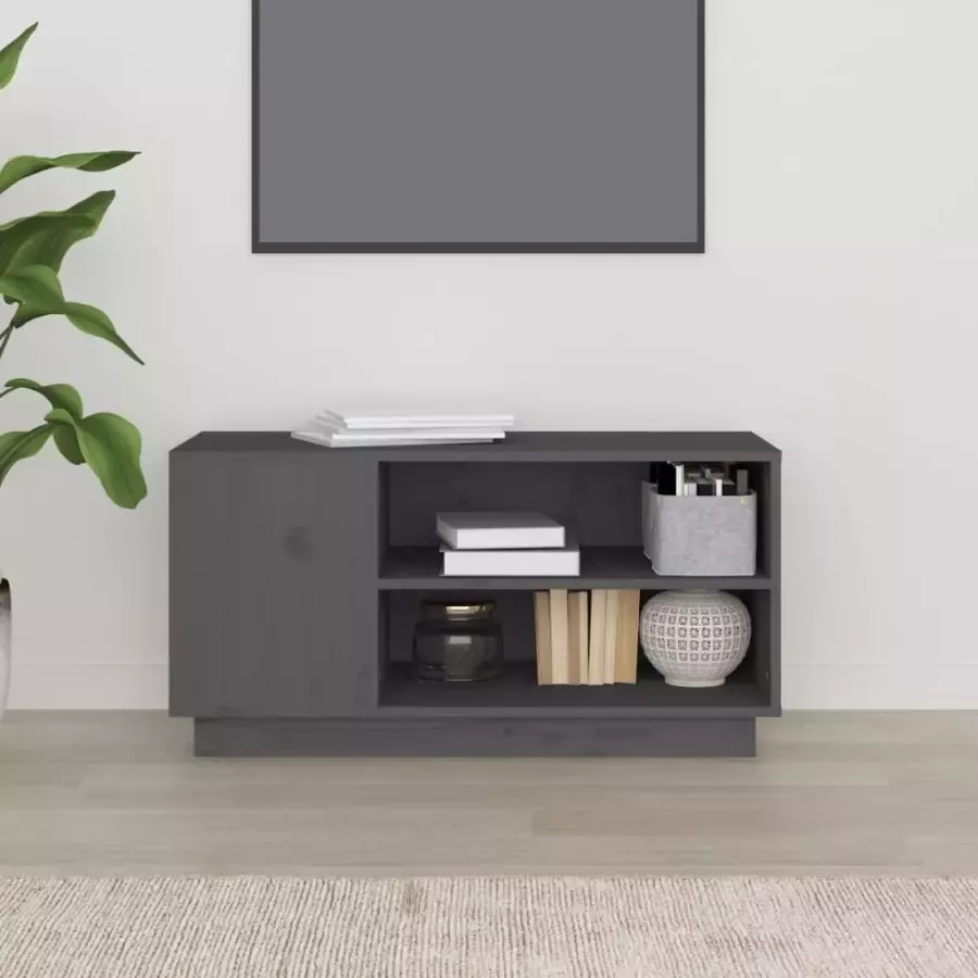 VidaXL -Tv-meubel-80x35x40 5-cm-massief-grenenhout-grijs