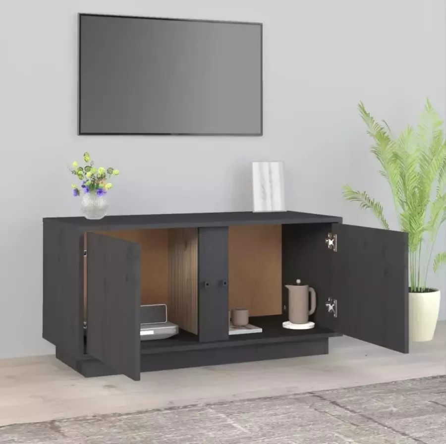 VidaXL -Tv-meubel-80x35x40 5-cm-massief-grenenhout-grijs
