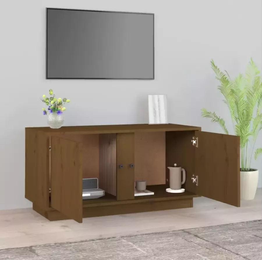 VidaXL -Tv-meubel-80x35x40 5-cm-massief-grenenhout-honingbruin - Foto 1