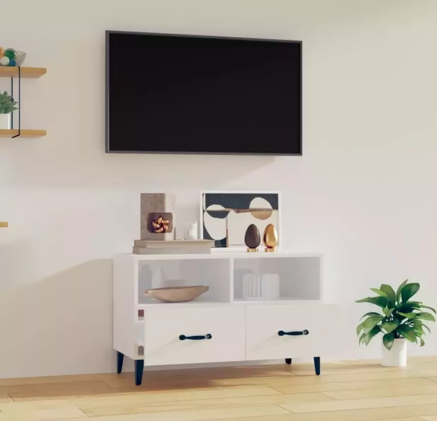 VidaXL -Tv-meubel-80x36x50-cm-bewerkt-hout-hoogglans-wit - Foto 3