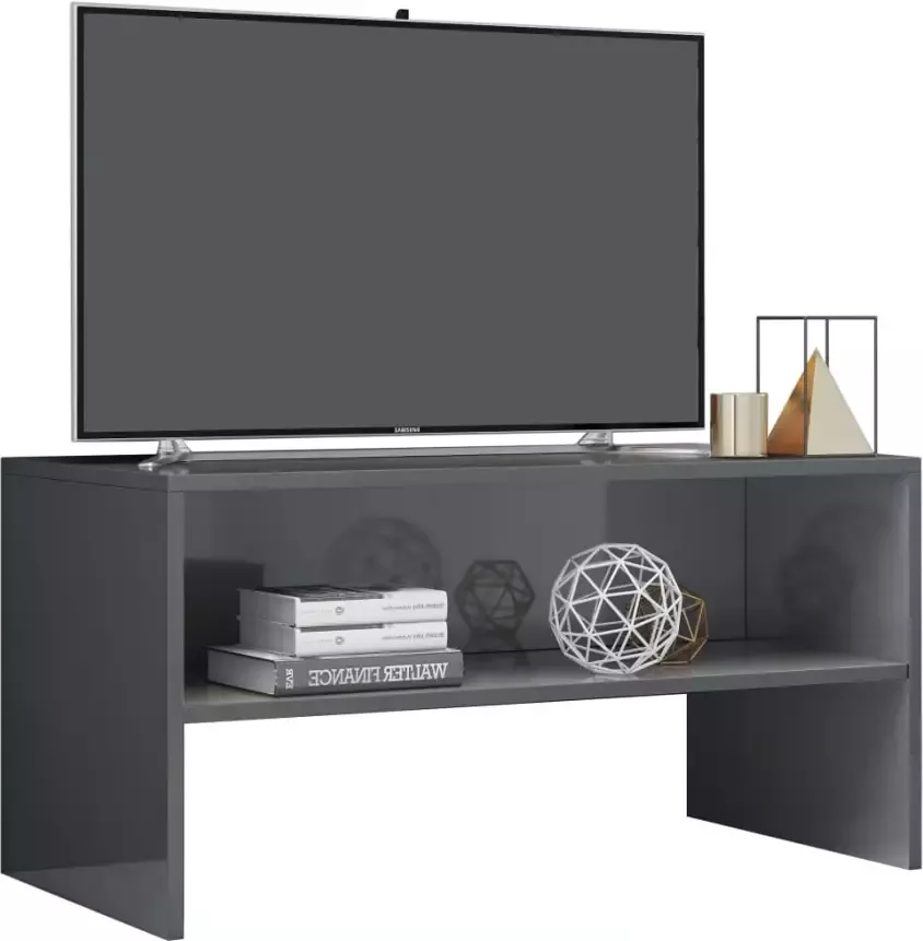 VidaXL -Tv-meubel-80x40x40-cm-bewerkt-hout-hoogglans-grijs - Foto 2