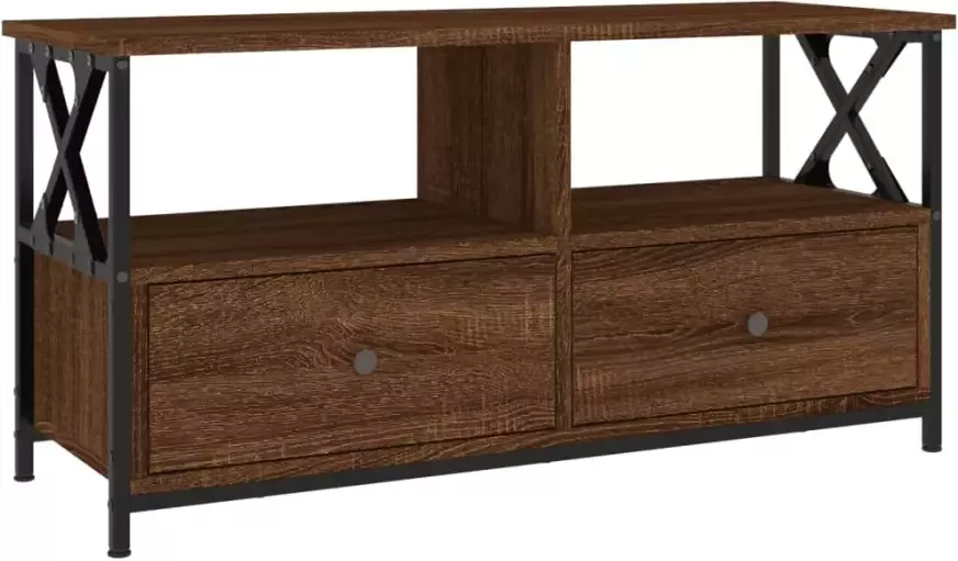 VidaXL -Tv-meubel-90x33x45-cm-bewerkt-hout-en-ijzer-bruineikenkleurig - Foto 5