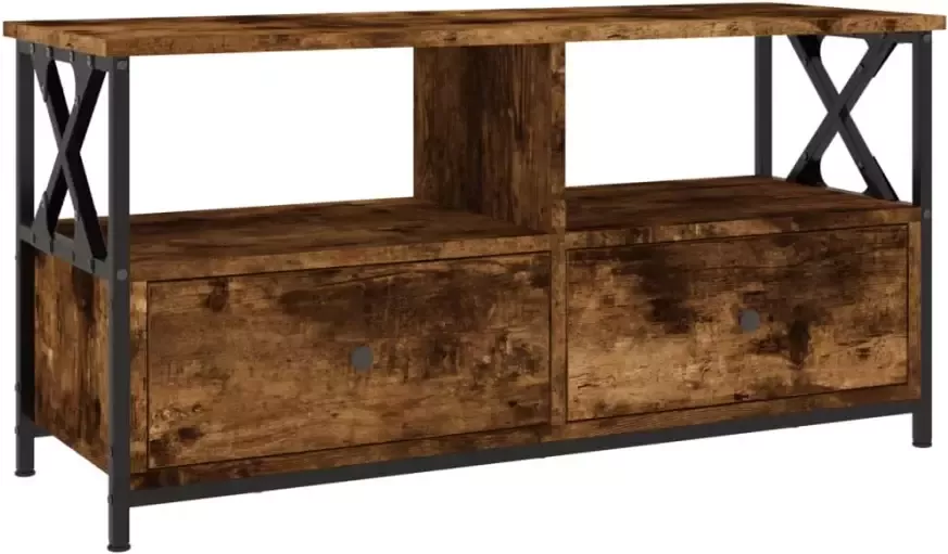 VidaXL -Tv-meubel-90x33x45-cm-bewerkt-hout-en-ijzer-gerookt-eikenkleur - Foto 5