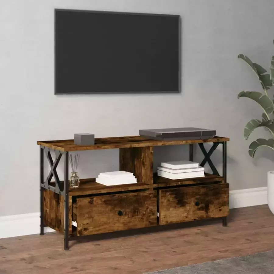 VidaXL -Tv-meubel-90x33x45-cm-bewerkt-hout-en-ijzer-gerookt-eikenkleur - Foto 3