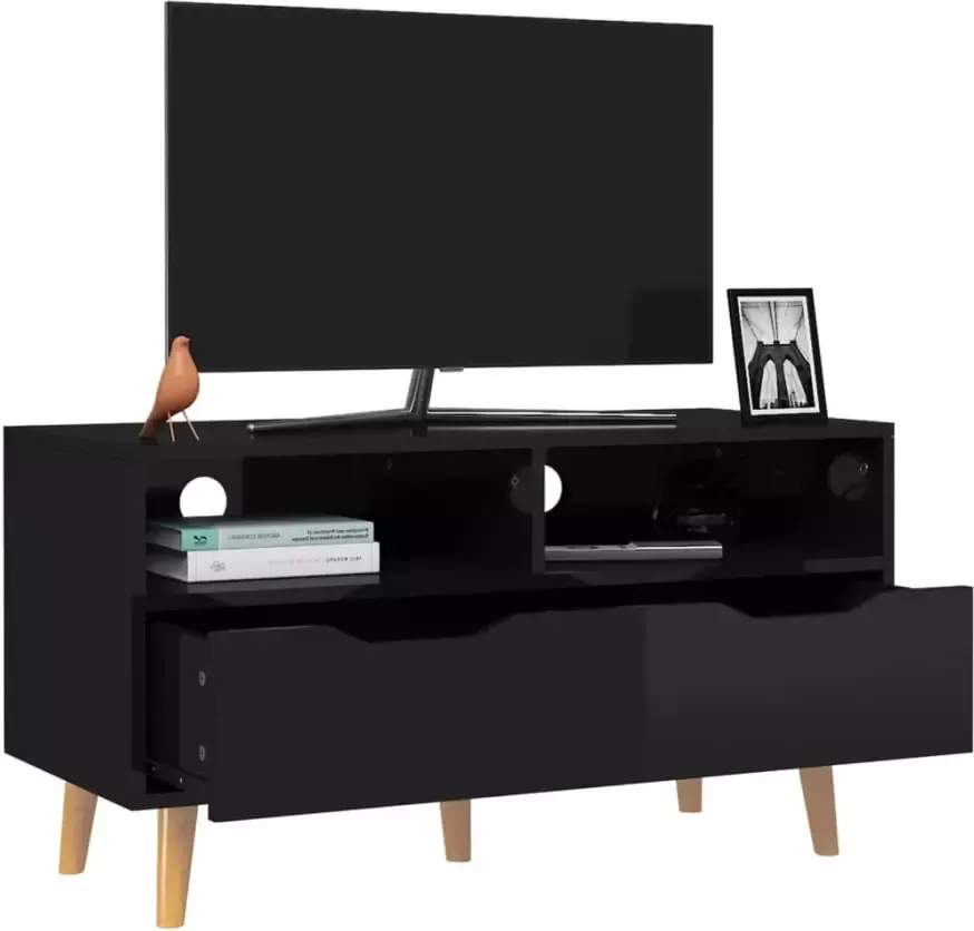 VidaXL -Tv-meubel-90x40x48 5-cm-bewerkt-hout-hoogglans-zwart - Foto 2