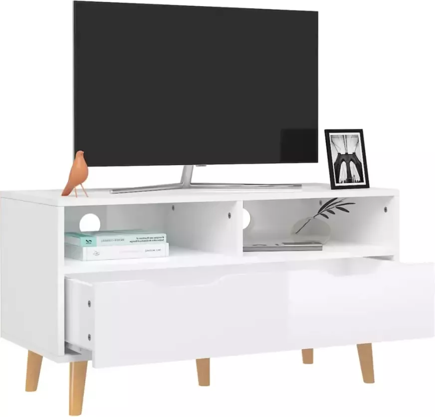 VidaXL -Tv-meubel-90x40x48 5x-cm-bewerkt-hout-hoogglans-wit - Foto 1