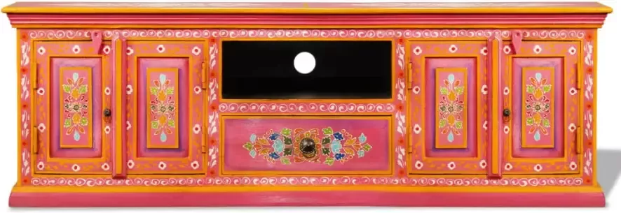 VidaXL -Tv-meubel-handgeschilderd-massief-mangohout-roze - Foto 4
