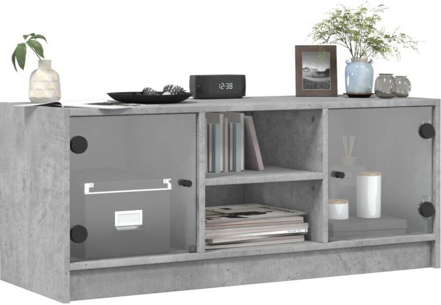 VidaXL -Tv-meubel-met-glazen-deuren-102x37x42-cm-betongrijs - Foto 4
