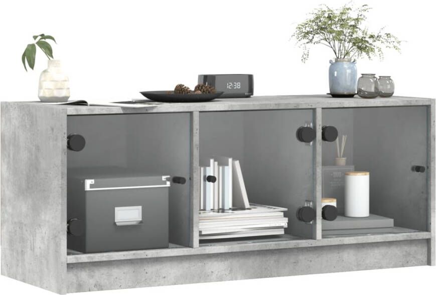 VidaXL -Tv-meubel-met-glazen-deuren-102x37x42-cm-betongrijs - Foto 5