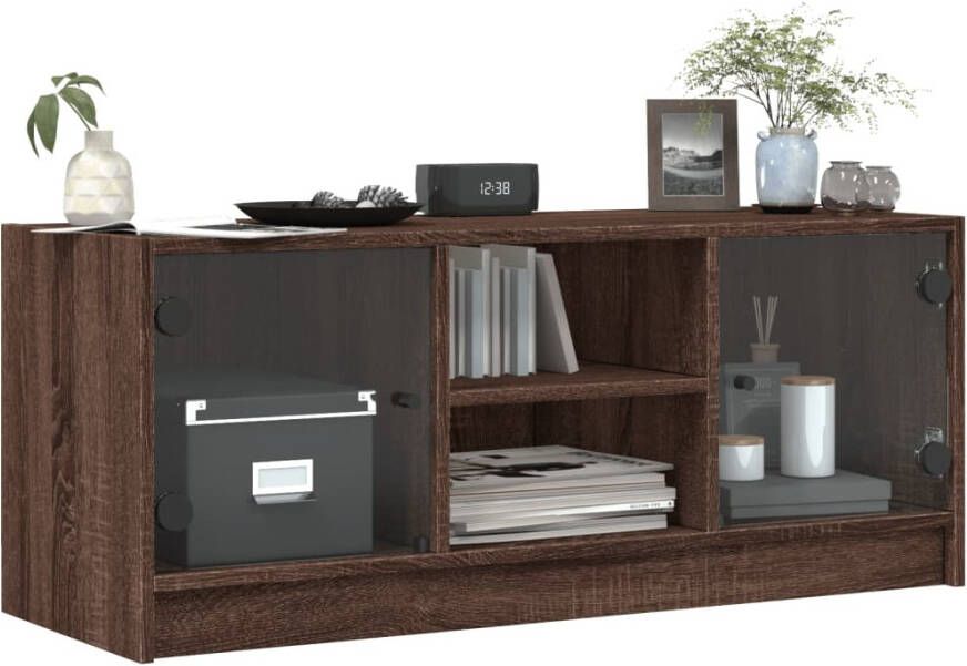 VidaXL -Tv-meubel-met-glazen-deuren-102x37x42-cm-bruineikenkleurig - Foto 2