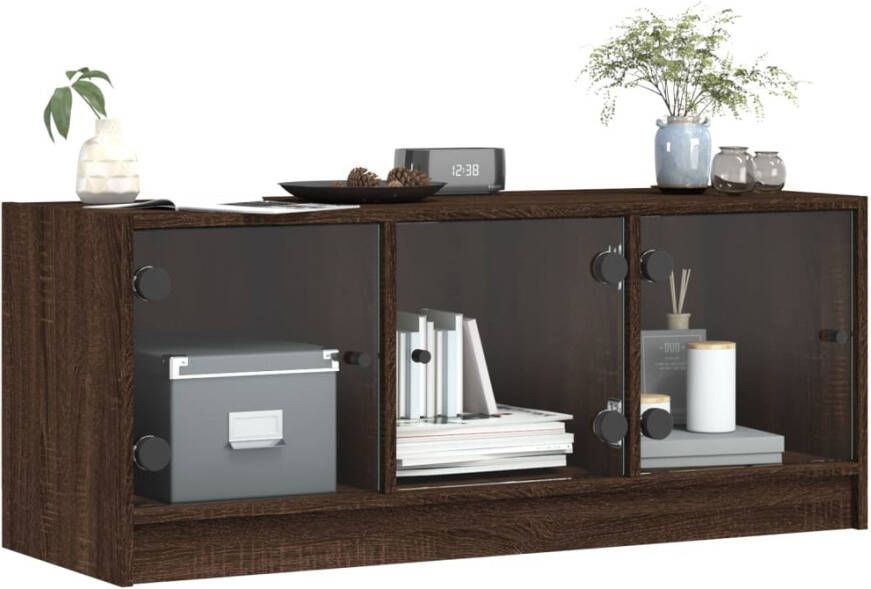 VidaXL -Tv-meubel-met-glazen-deuren-102x37x42-cm-bruineikenkleurig - Foto 3
