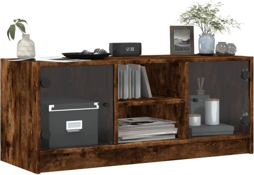 VidaXL -Tv-meubel-met-glazen-deuren-102x37x42-cm-gerookt-eikenkleurig - Foto 2
