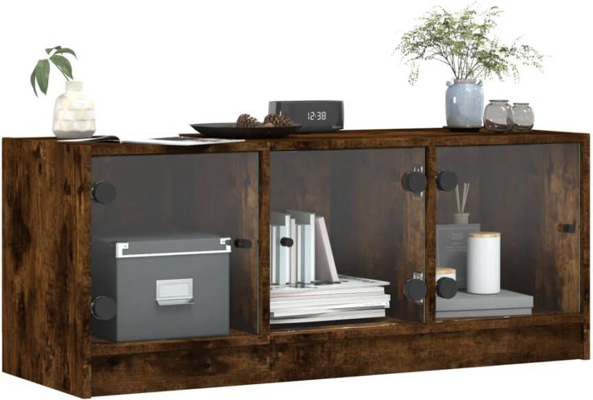 VidaXL -Tv-meubel-met-glazen-deuren-102x37x42-cm-gerookt-eikenkleurig - Foto 3