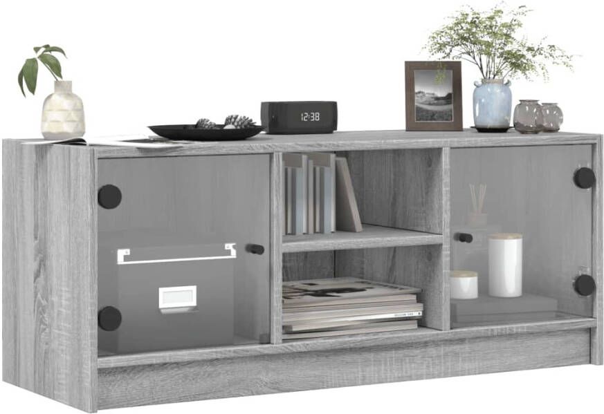 VidaXL -Tv-meubel-met-glazen-deuren-102x37x42-cm-grijs-sonoma-eiken - Foto 3