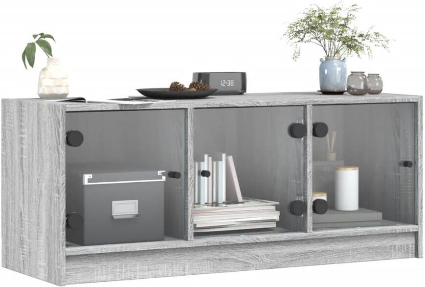 VidaXL -Tv-meubel-met-glazen-deuren-102x37x42-cm-grijs-sonoma-eiken - Foto 4