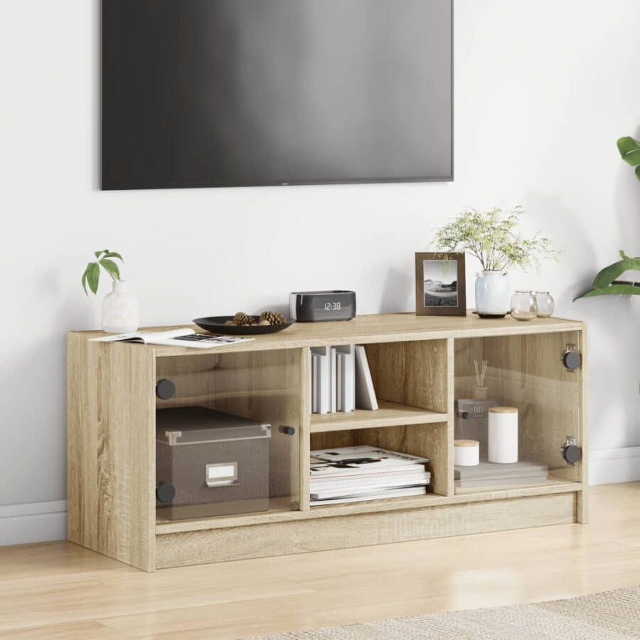 VidaXL -Tv-meubel-met-glazen-deuren-102x37x42-cm-sonoma-eikenkleurig