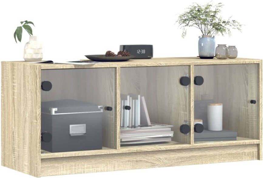 VidaXL -Tv-meubel-met-glazen-deuren-102x37x42-cm-sonoma-eikenkleurig - Foto 4