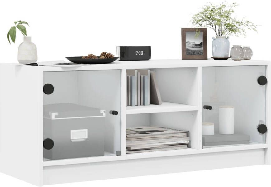 VidaXL -Tv-meubel-met-glazen-deuren-102x37x42-cm-wit - Foto 3
