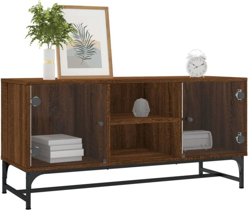 VidaXL -Tv-meubel-met-glazen-deuren-102x37x50-cm-bruineikenkleurig