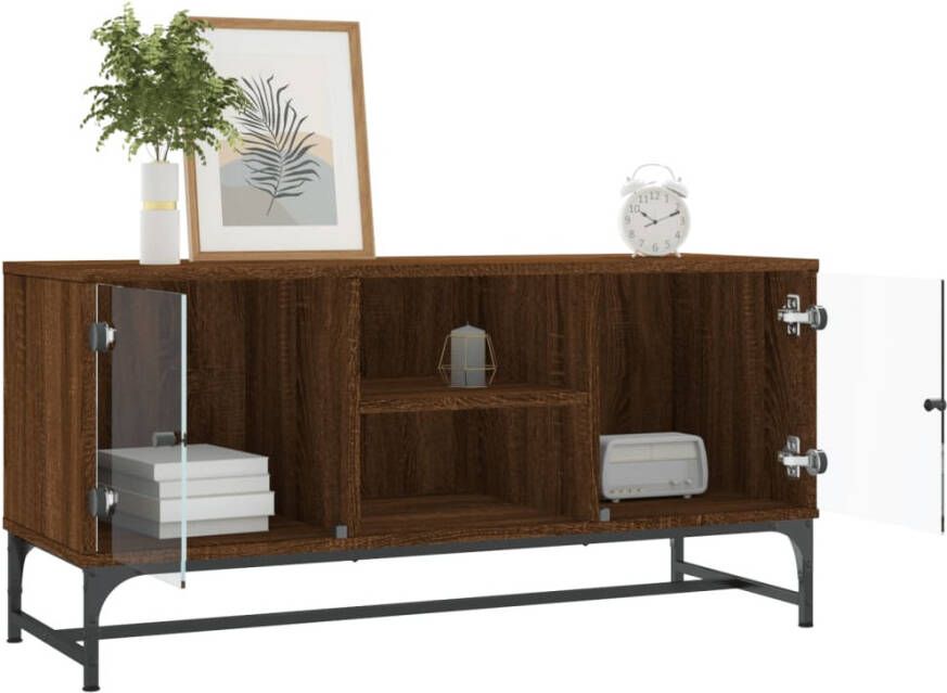 VidaXL -Tv-meubel-met-glazen-deuren-102x37x50-cm-bruineikenkleurig - Foto 2
