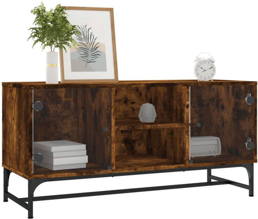 VidaXL -Tv-meubel-met-glazen-deuren-102x37x50-cm-gerookt-eikenkleurig