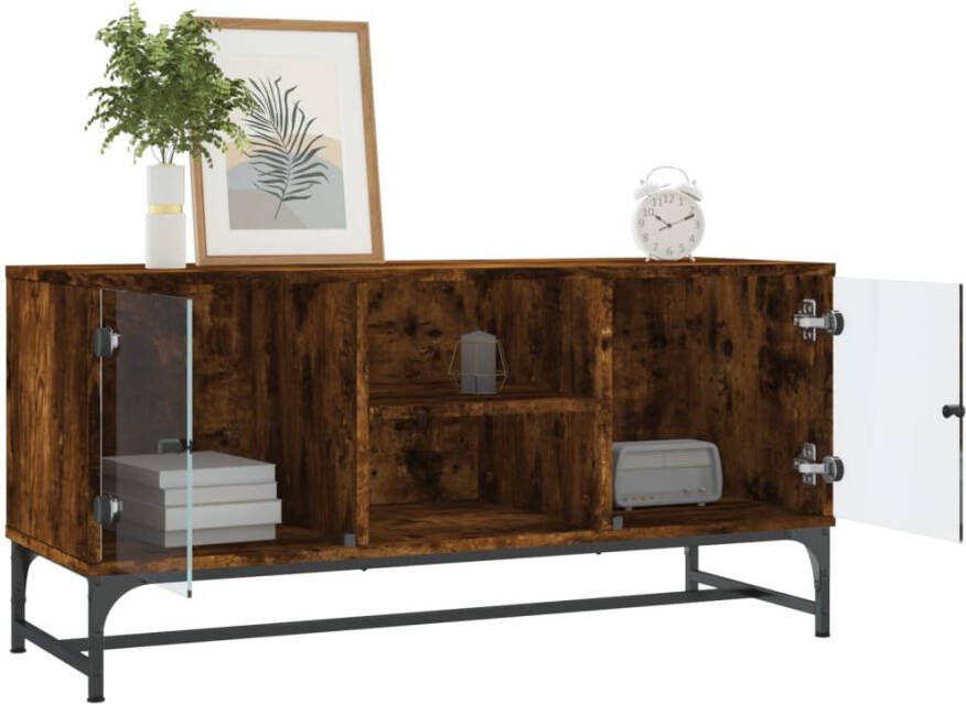 VidaXL -Tv-meubel-met-glazen-deuren-102x37x50-cm-gerookt-eikenkleurig - Foto 2