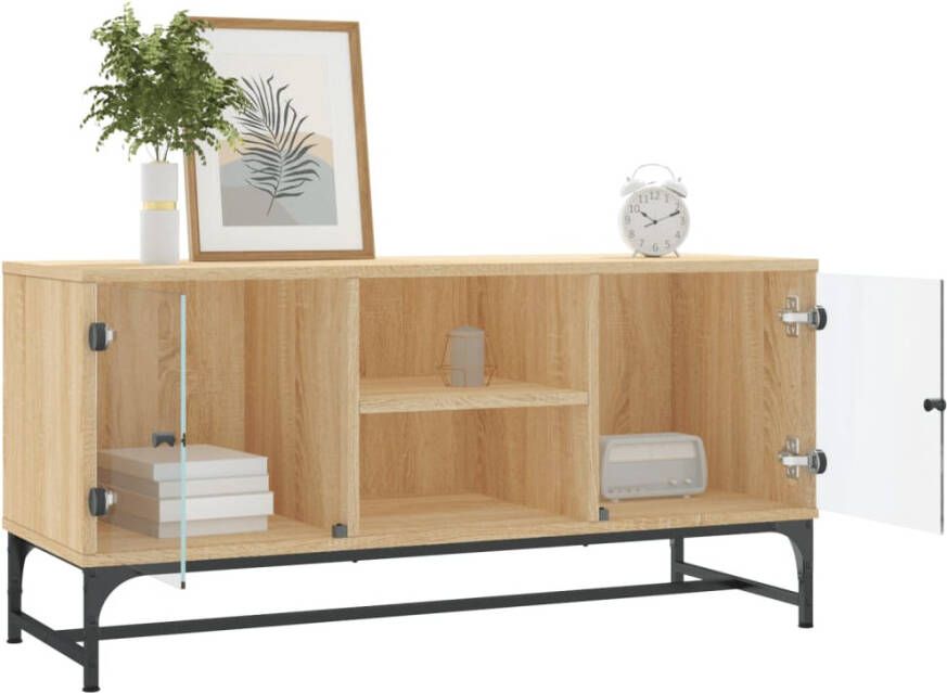 VidaXL -Tv-meubel-met-glazen-deuren-102x37x50-cm-sonoma-eikenkleurig - Foto 2