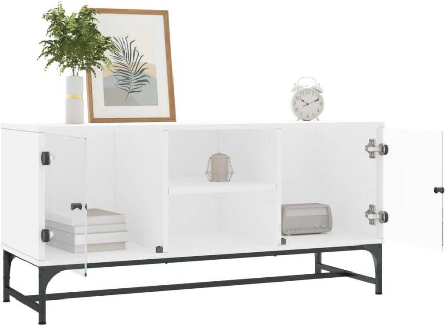 VidaXL -Tv-meubel-met-glazen-deuren-102x37x50-cm-wit - Foto 2