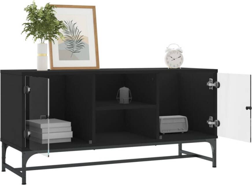 VidaXL -Tv-meubel-met-glazen-deuren-102x37x50-cm-zwart - Foto 2