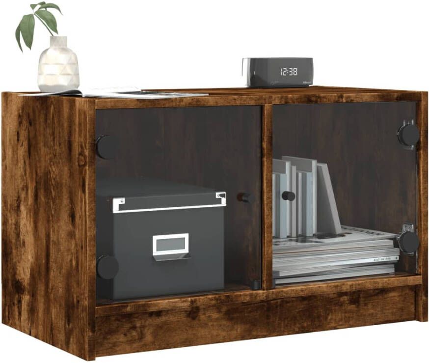 VidaXL -Tv-meubel-met-glazen-deuren-68x37x42-cm-gerookt-eikenkleurig - Foto 2