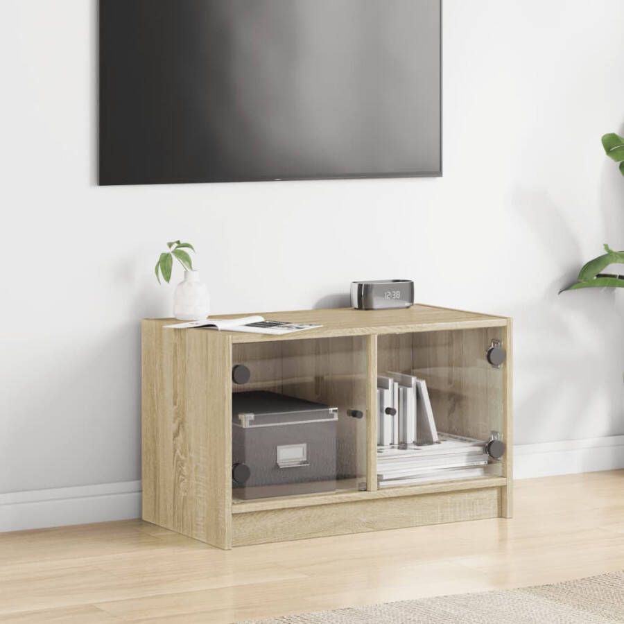 VidaXL -Tv-meubel-met-glazen-deuren-68x37x42-cm-sonoma-eikenkleurig