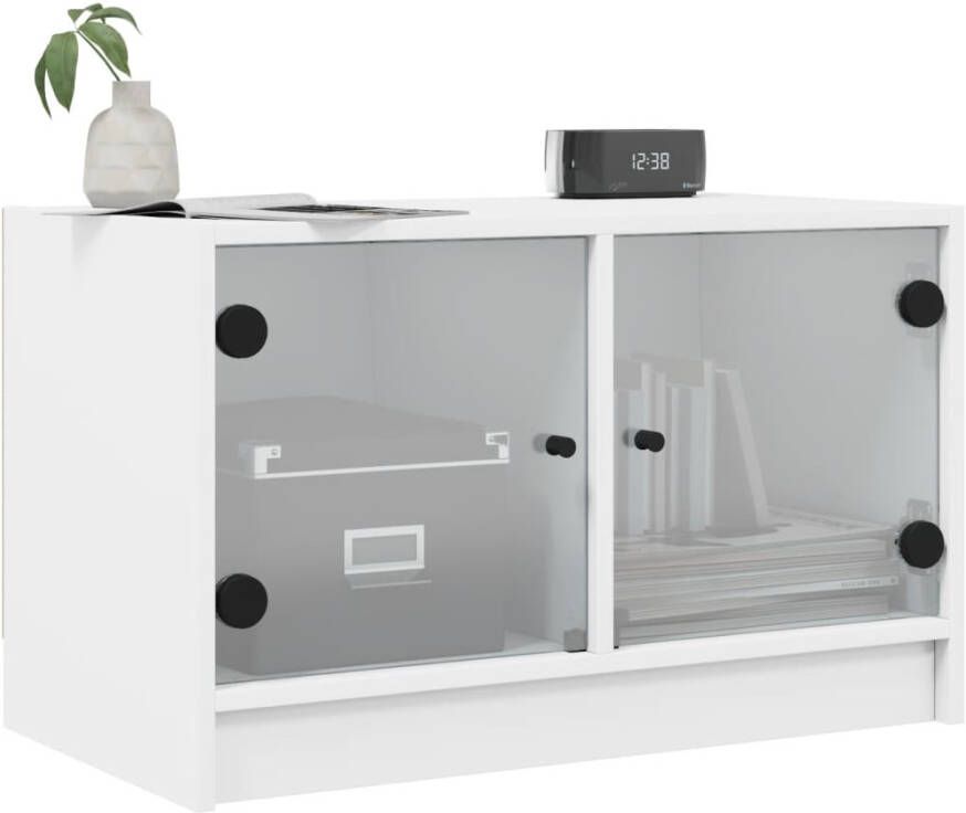 VidaXL -Tv-meubel-met-glazen-deuren-68x37x42-cm-wit - Foto 2