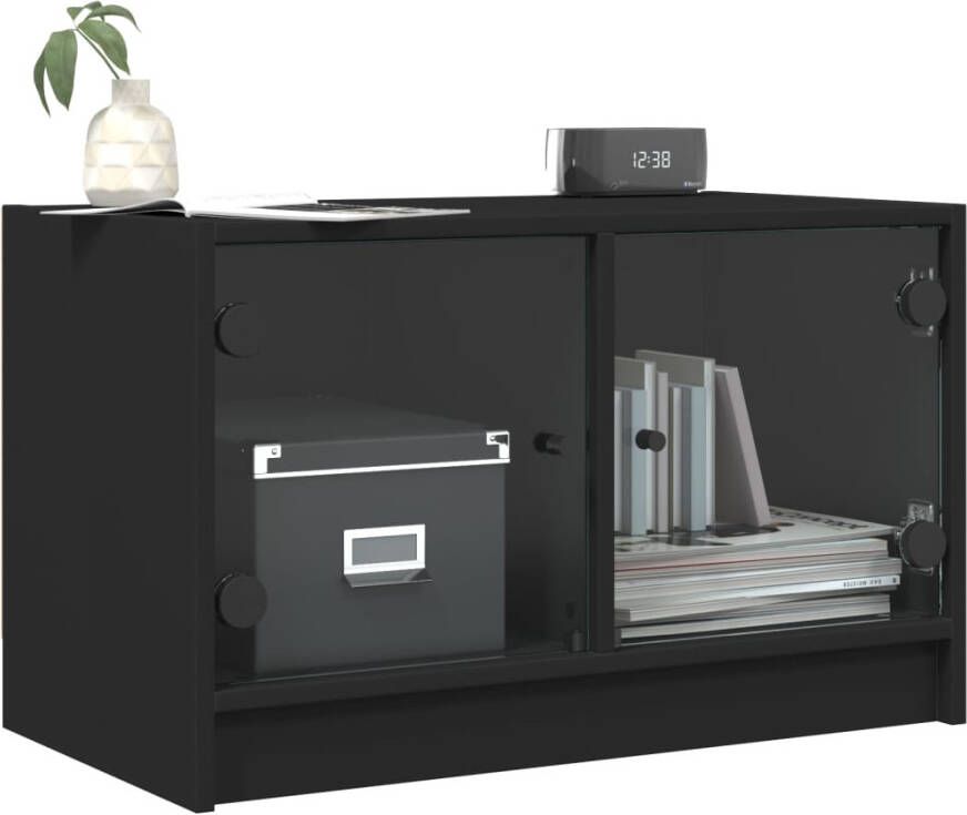 VidaXL -Tv-meubel-met-glazen-deuren-68x37x42-cm-zwart - Foto 2