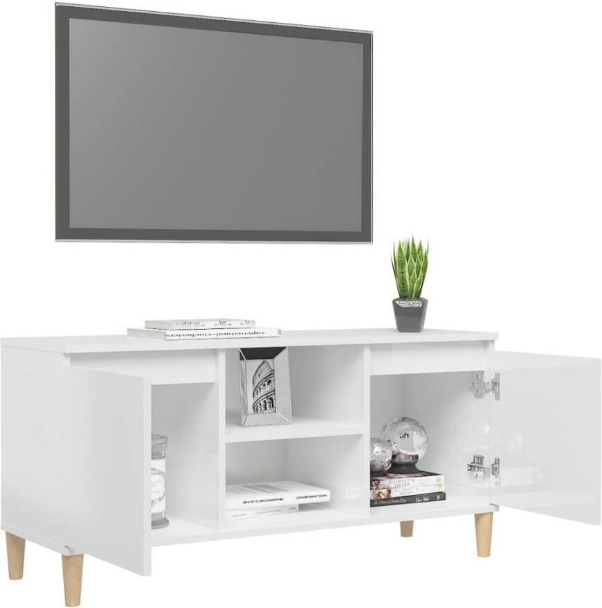 VidaXL -Tv-meubel-met-houten-poten-103 5x35x50-cm-hoogglans-wit - Foto 1