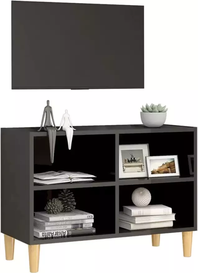 VidaXL -Tv-meubel-met-houten-poten-69 5x30x50-cm-hoogglans-grijs - Foto 1