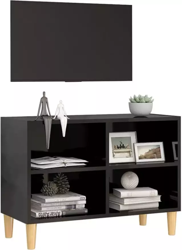 VidaXL -Tv-meubel-met-houten-poten-69 5x30x50-cm-hoogglans-zwart