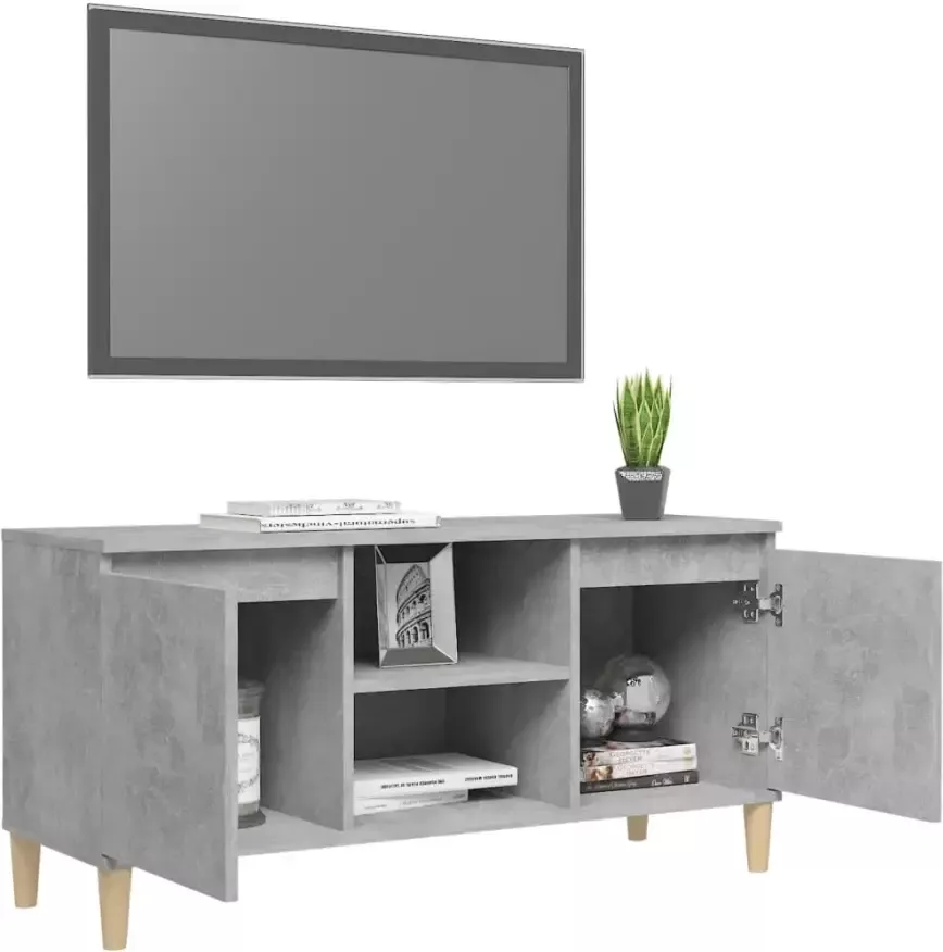 VidaXL -Tv-meubel-met-massief-houten-poten-103 5x35x50-cm-betongrijs - Foto 1