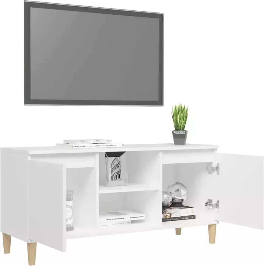 VidaXL -Tv-meubel-met-massief-houten-poten-103 5x35x50-cm-wit - Foto 2