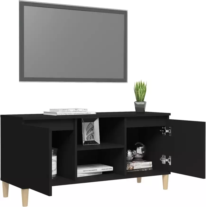 VidaXL -Tv-meubel-met-massief-houten-poten-103 5x35x50-cm-zwart - Foto 2