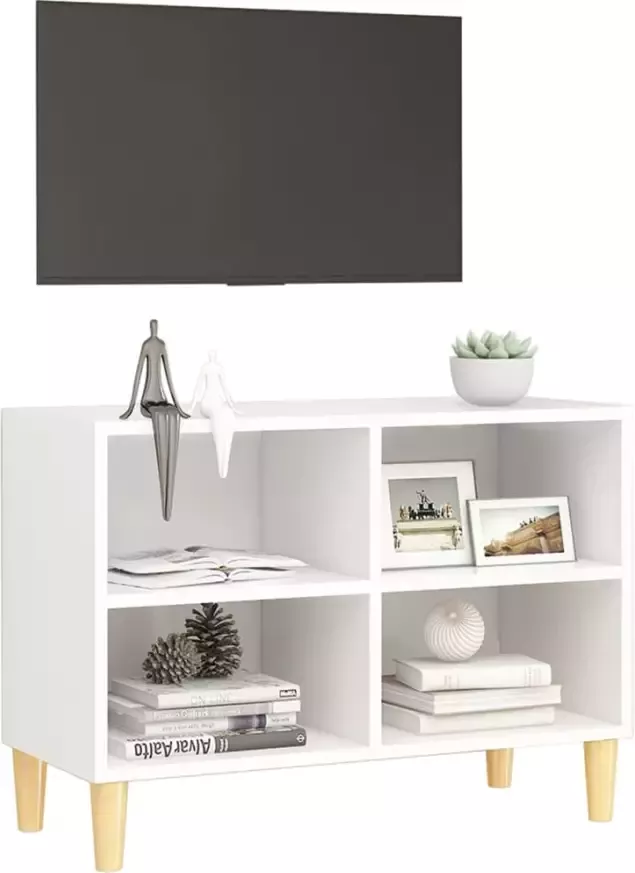 VidaXL -Tv-meubel-met-massief-houten-poten-69 5x30x50-cm-wit - Foto 5