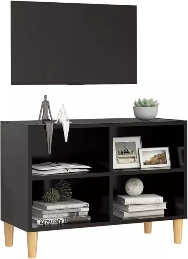 VidaXL -Tv-meubel-met-massief-houten-poten-69 5x30x50-cm-zwart - Foto 4