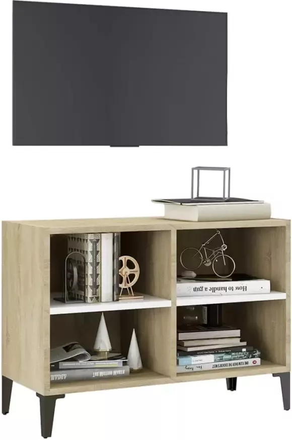 VidaXL -Tv-meubel-met-metalen-poten-69 5x30x50-cm-wit-sonoma-eikenkleur