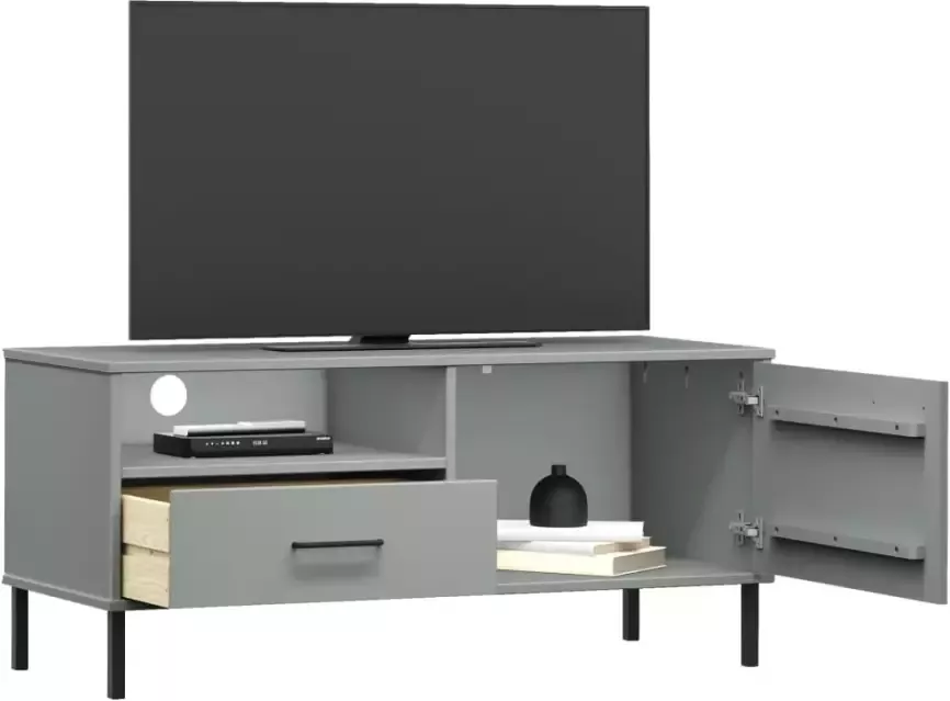 VidaXL -Tv-meubel-met-metalen-poten-OSLO-massief-grenenhout-grijs