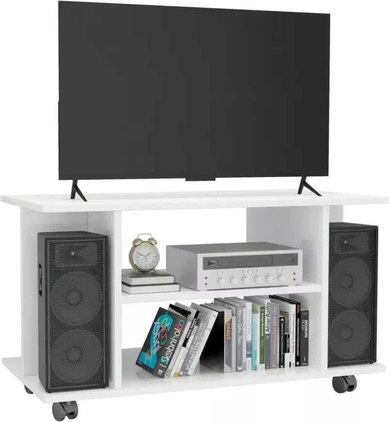 VidaXL -Tv-meubel-met-wieltjes-80x40x45-cm-bewerkt-hout-hoogglans-wit