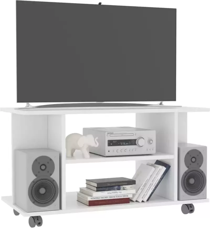 VidaXL -Tv-meubel-met-wieltjes-80x40x45-cm-bewerkt-hout-wit - Foto 1